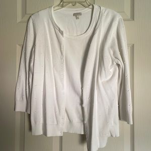 EUC Talbots White Dot Cotton Sweater Set Medium Petite